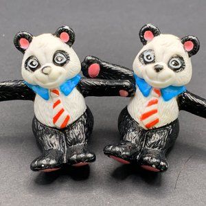 Vintage 1980’s Happy Panda Bear With Red Stripe Tie PVC Figure Cake Toppers